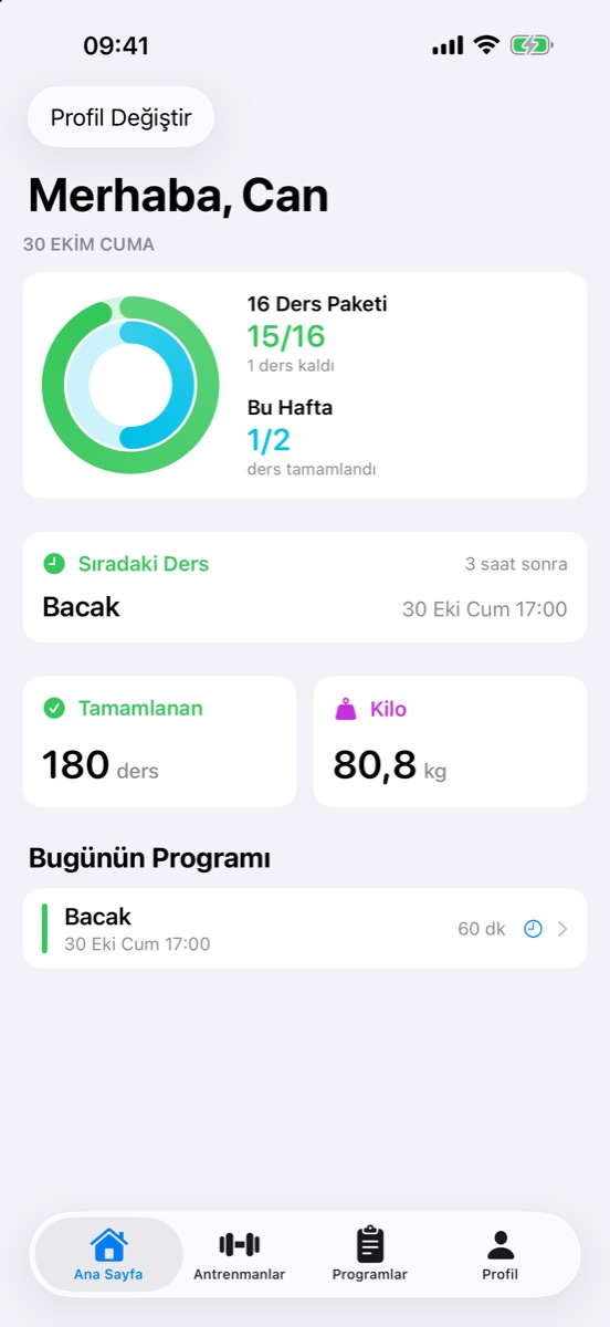 Üye uygulaması ana sayfa