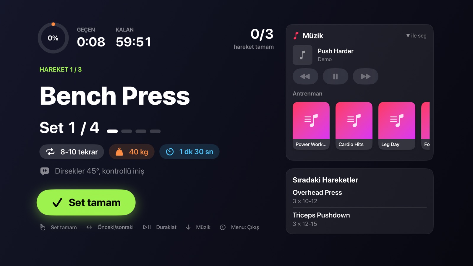 Apple TV antrenman ekranı